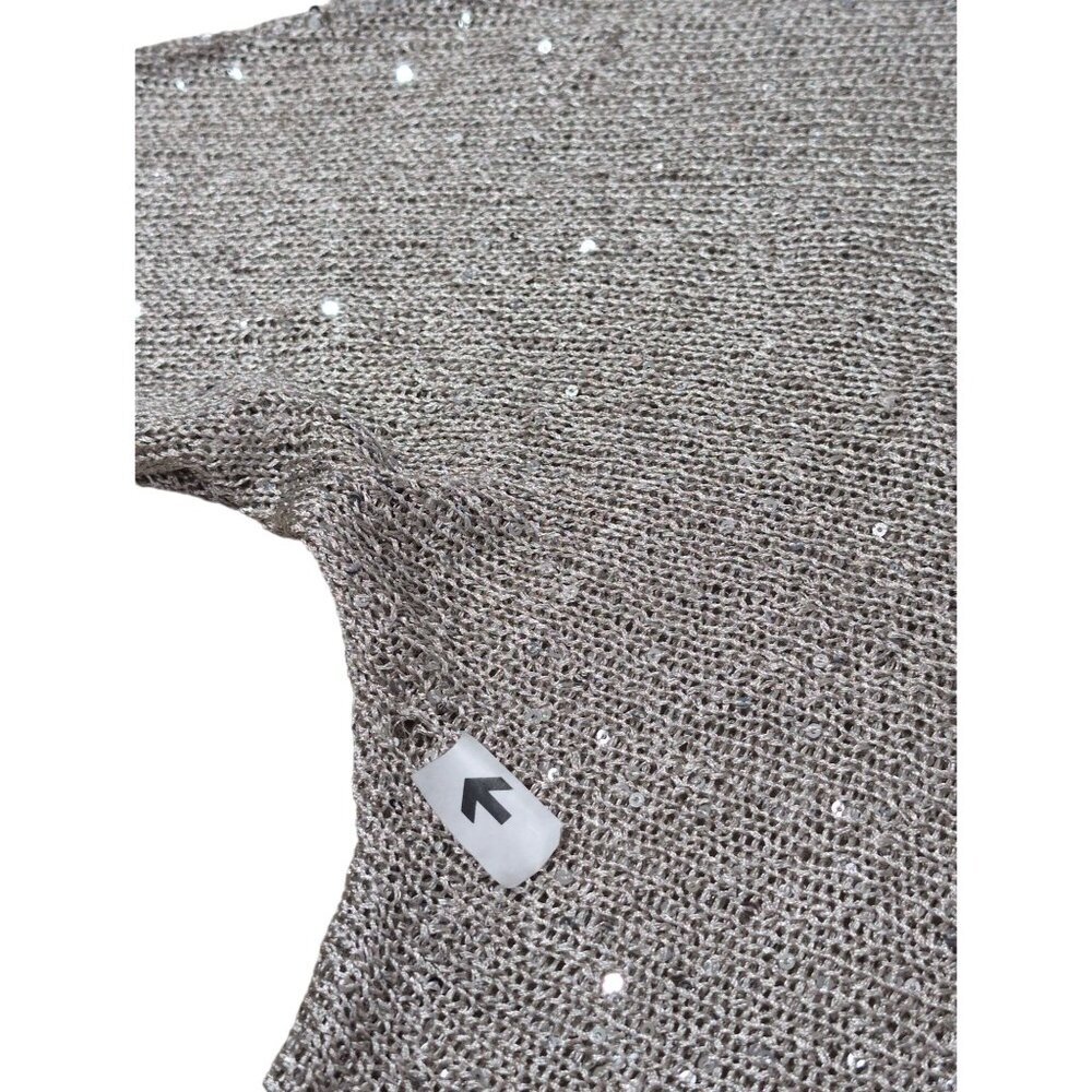 ECI NY Open Shoulder Pullover Sweater Womens XL Silver Sequin Keyhole Back Party - Picture 5 of 9